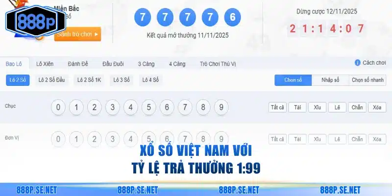 Xổ số 888P Việt Nam với tỷ lệ ăn cao